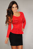 Ivory Sheer Lace Peplum Top Red - Everything 5 Pounds - 1