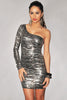 Charcoal Gray Animal Print One Shoulder Dress - Everything 5 Pounds