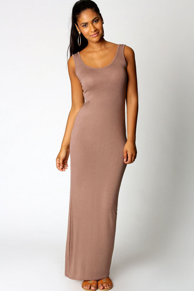 Sandy Scoop Neck Sleeveless Mocha Maxi Dress