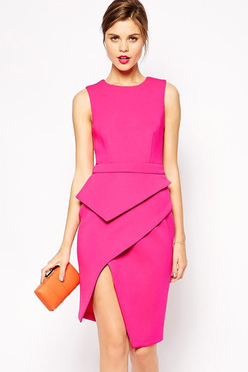 Pink Premium Asymmetric Peplum Dress