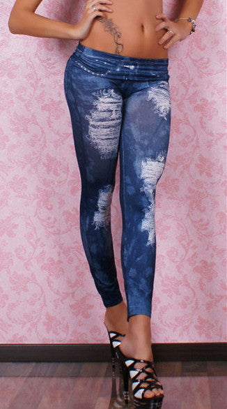 Rhinestone Pocket Legging Blue