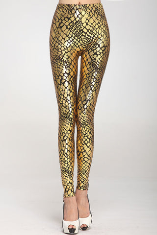 Gold Punk Fish Scale Pierced Holes Fashion Leggings
