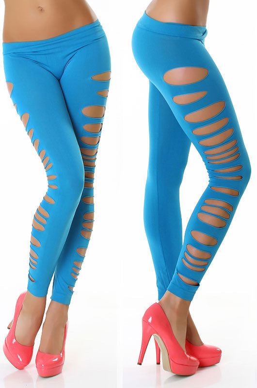 Light Blue Big Ripped Opaque Spandex Stirrup Leggings