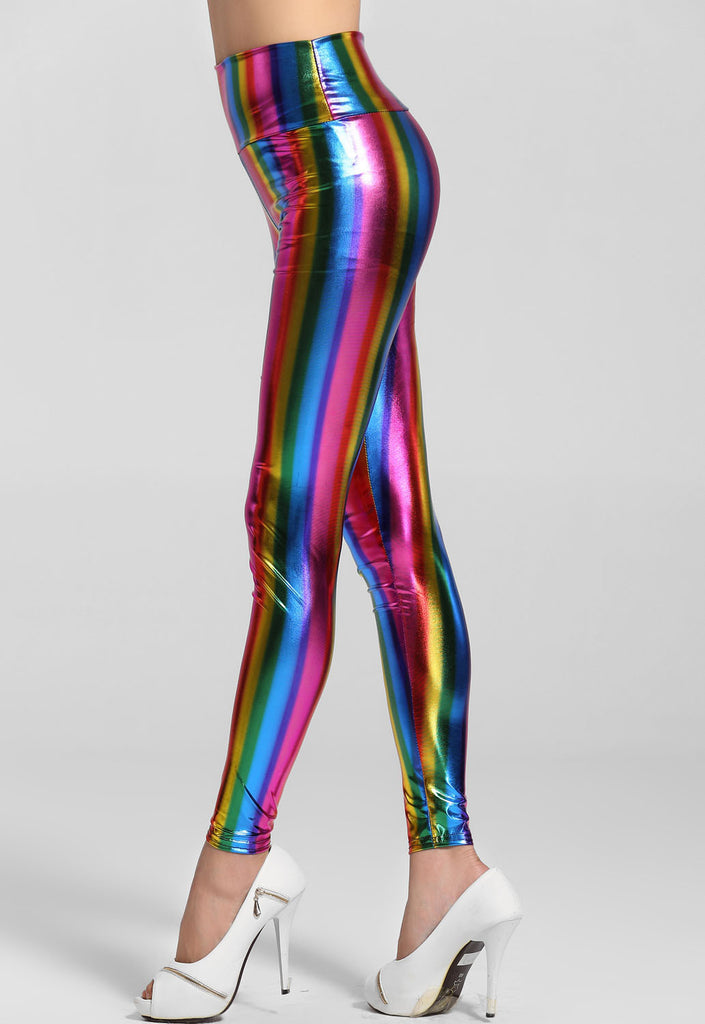 Empire Waist Fluorescent Rainbow Leggings