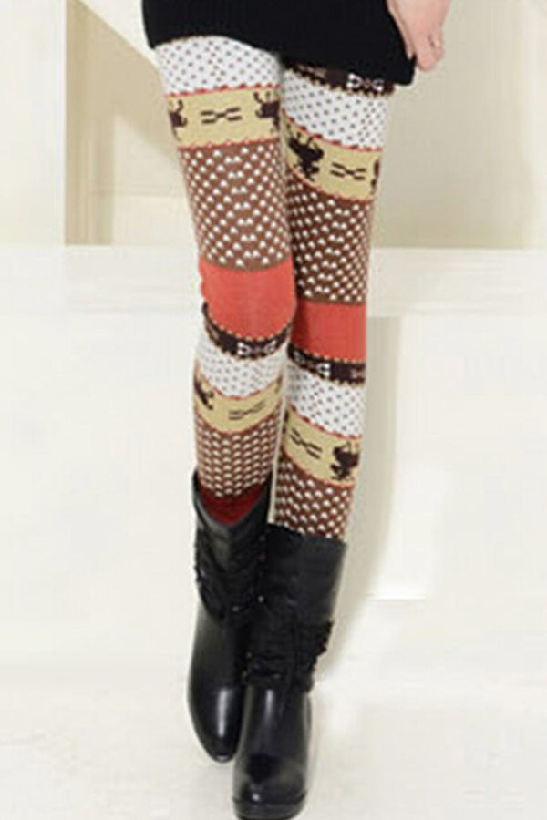 Orange Christmas Reindeer Thick Leggings