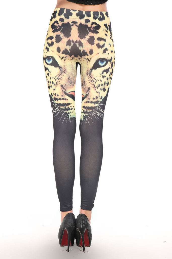 Leopard Head Print Black Leggings - Everything 5 Pounds - 3