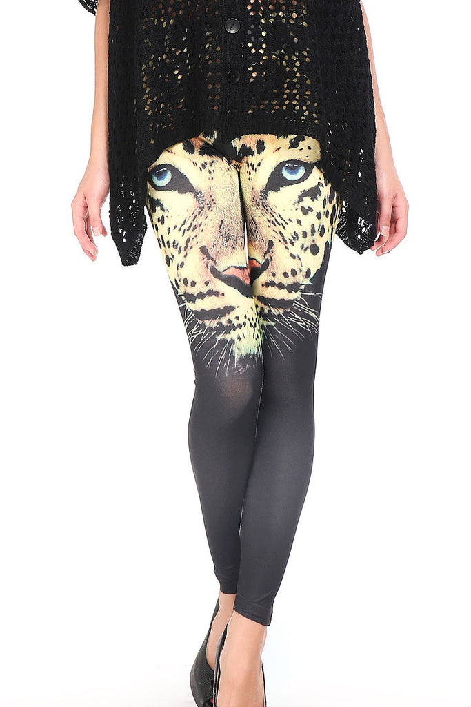 Leopard Head Print Black Leggings