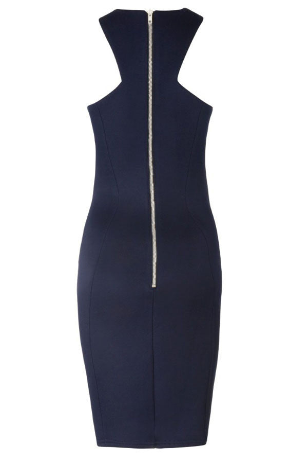 Racer Front Navy Bodycon Midi Dress - Everything 5 Pounds - 2