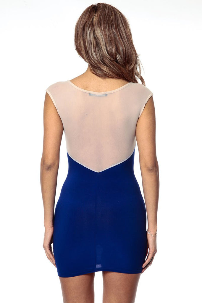 Blue Curve Accent Splicing Bodycon Dress - Everything 5 Pounds