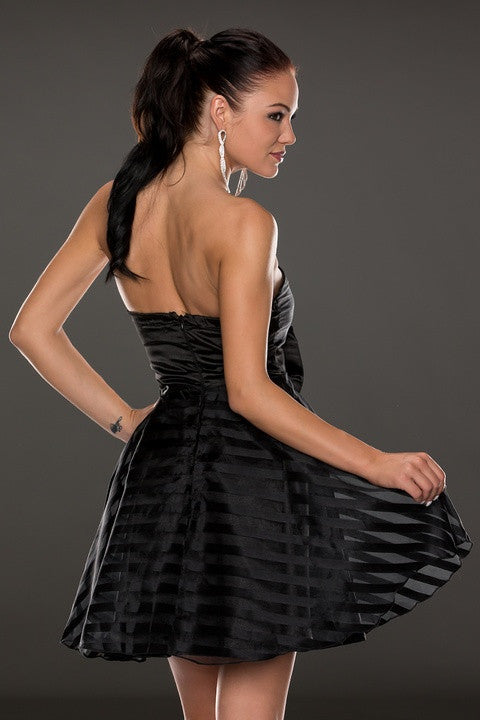 Black Ribbon&Mesh Strips Strapless Skater Dress - Everything 5 Pounds
