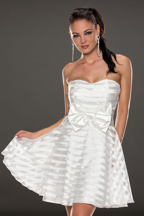 White Ribbon&Mesh Strips Strapless Skater Dress - Everything 5 Pounds - 4