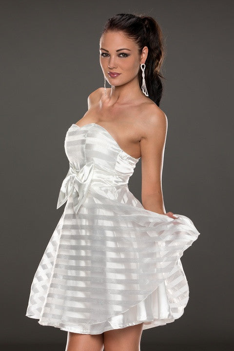 White Ribbon&Mesh Strips Strapless Skater Dress - Everything 5 Pounds - 3