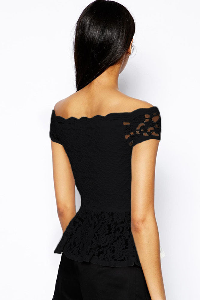 Black off-shoulder Lace Peplum Top - Everything 5 Pounds