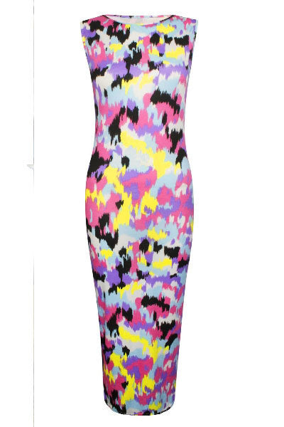 Ladies Celeb Inspired Tie Dye Splash Print Bodycon Midi Dress - Everything 5 Pounds - 4