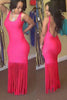 Rosy Scoop Back Hemline Tasseled Maxi Dress - Everything 5 Pounds