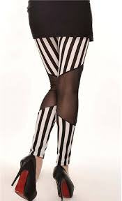 Black White Stripes Mesh Hollow out Legging - Everything 5 Pounds
