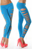 Light Blue Big Ripped Opaque Spandex Stirrup Leggings - Everything 5 Pounds