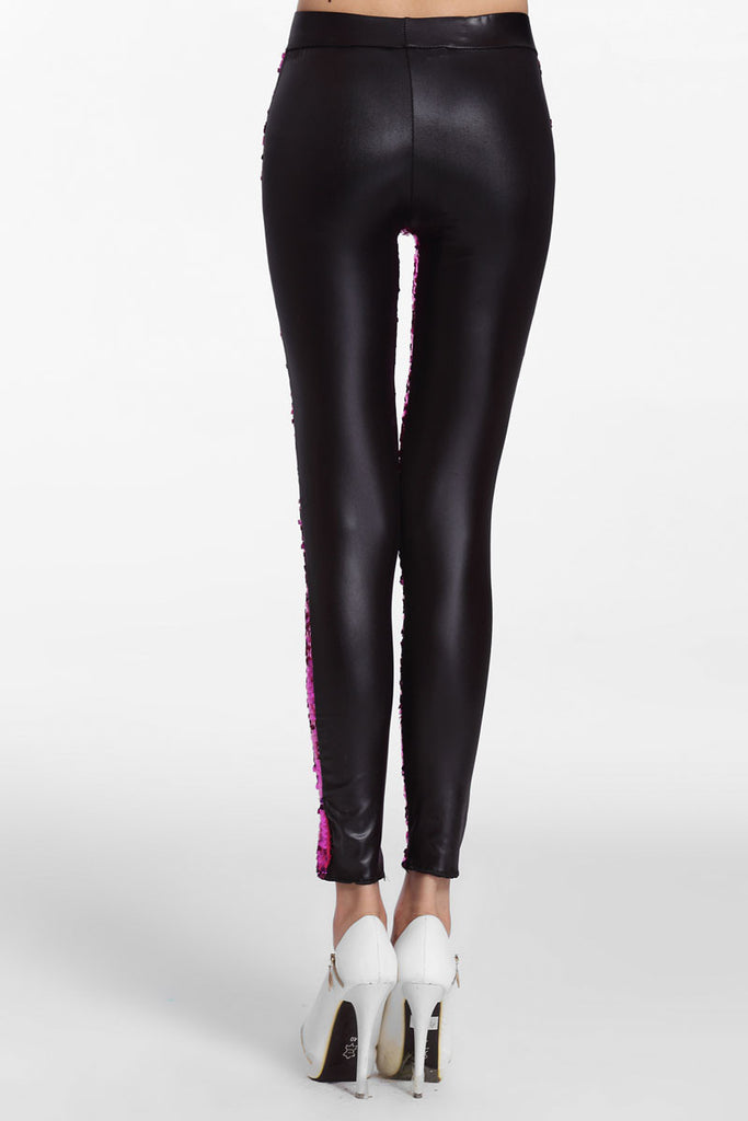 Rosy Sequin Front PU Leggings - Everything 5 Pounds - 3