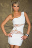 One-shoulder White Mini Dress With Lace Inserts - Everything 5 Pounds - 1